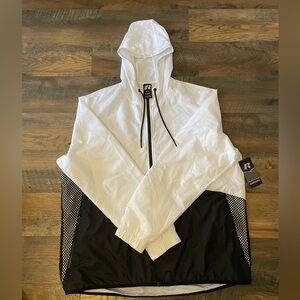 White and Black Hooded Windbreaker